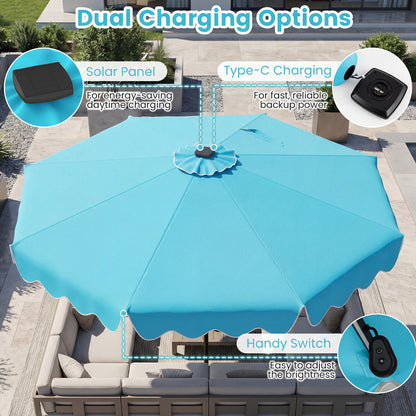 10 Feet Solar Patio Umbrella with Color-Changing LED Lights, Turquoise Outdoor Umbrellas at Gallery Canada