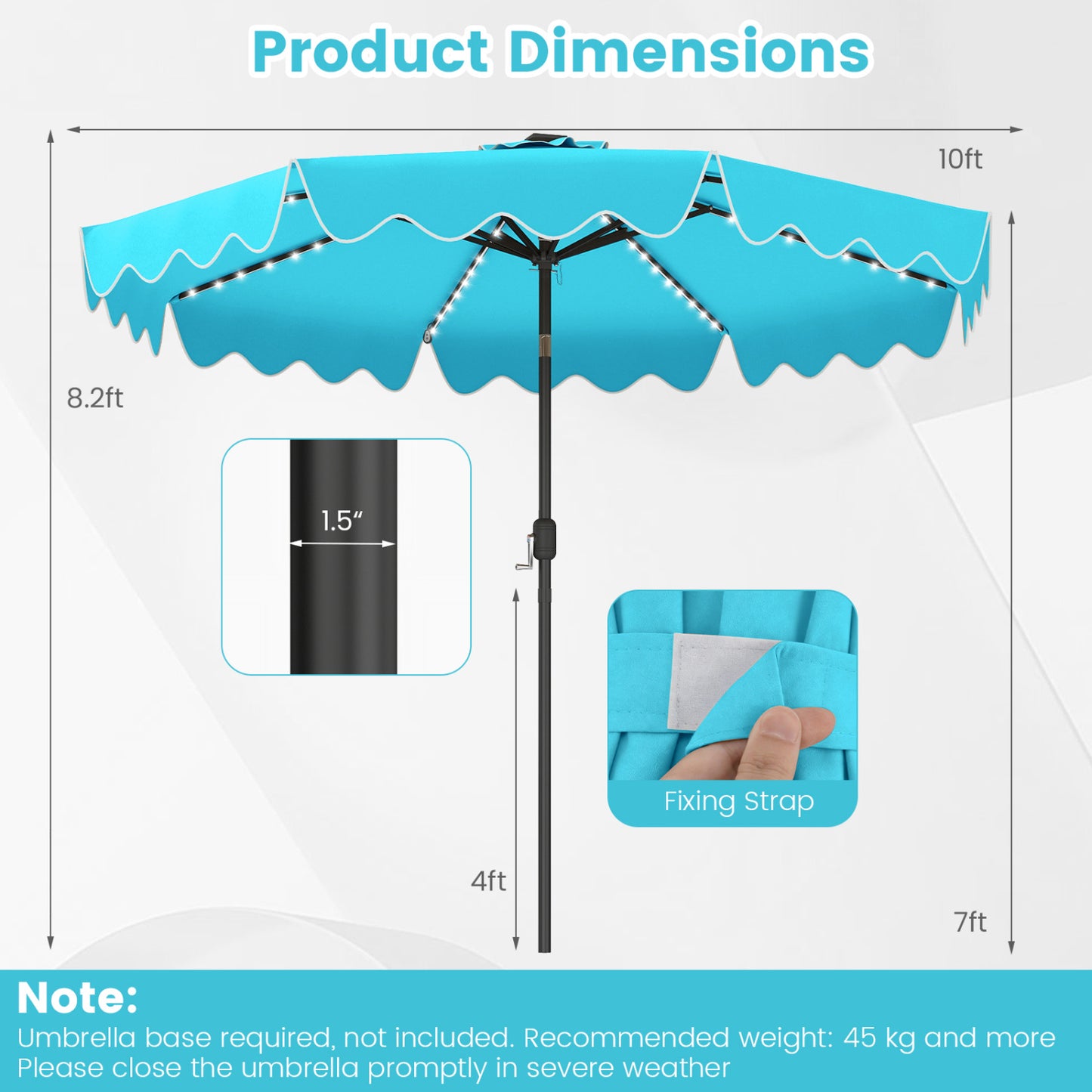 10 Feet Solar Patio Umbrella with Color-Changing LED Lights, Turquoise Outdoor Umbrellas at Gallery Canada