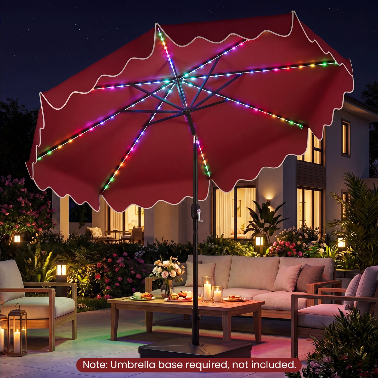10 Feet Solar Patio Umbrella with Color-Changing LED Lights, Wine Outdoor Umbrellas at Gallery Canada