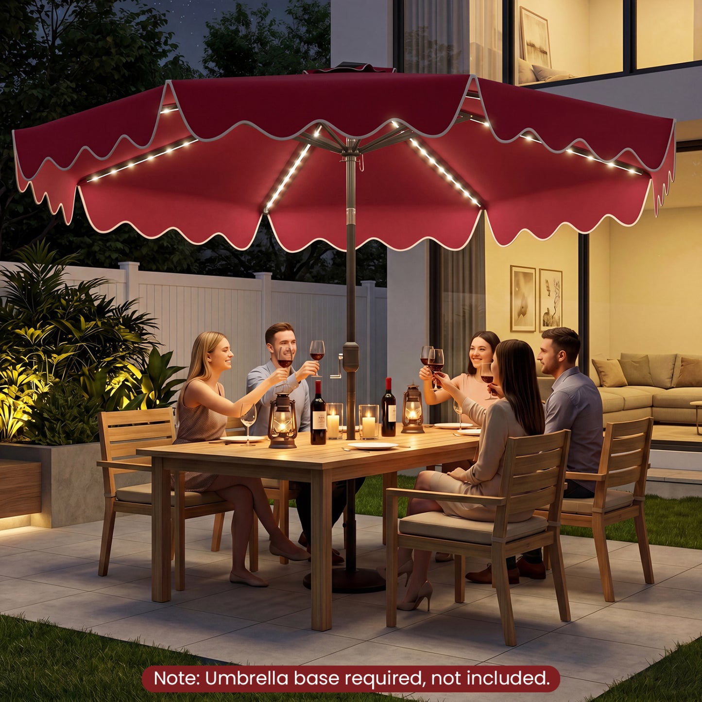 10 Feet Solar Patio Umbrella with Color-Changing LED Lights, Wine Outdoor Umbrellas at Gallery Canada