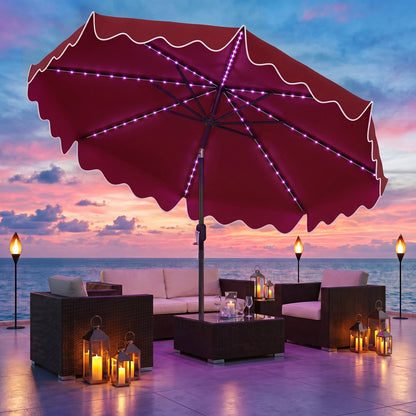 10 Feet Solar Patio Umbrella with Color-Changing LED Lights, Wine Outdoor Umbrellas at Gallery Canada