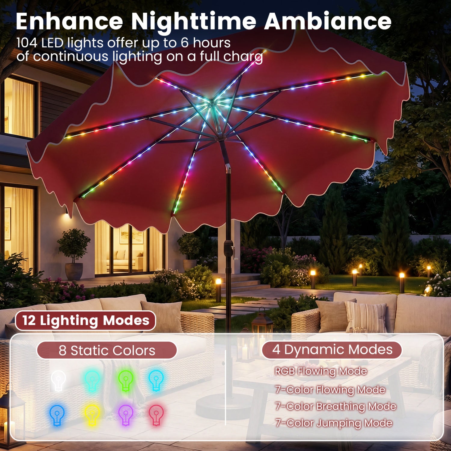 10 Feet Solar Patio Umbrella with Color-Changing LED Lights, Wine Outdoor Umbrellas at Gallery Canada