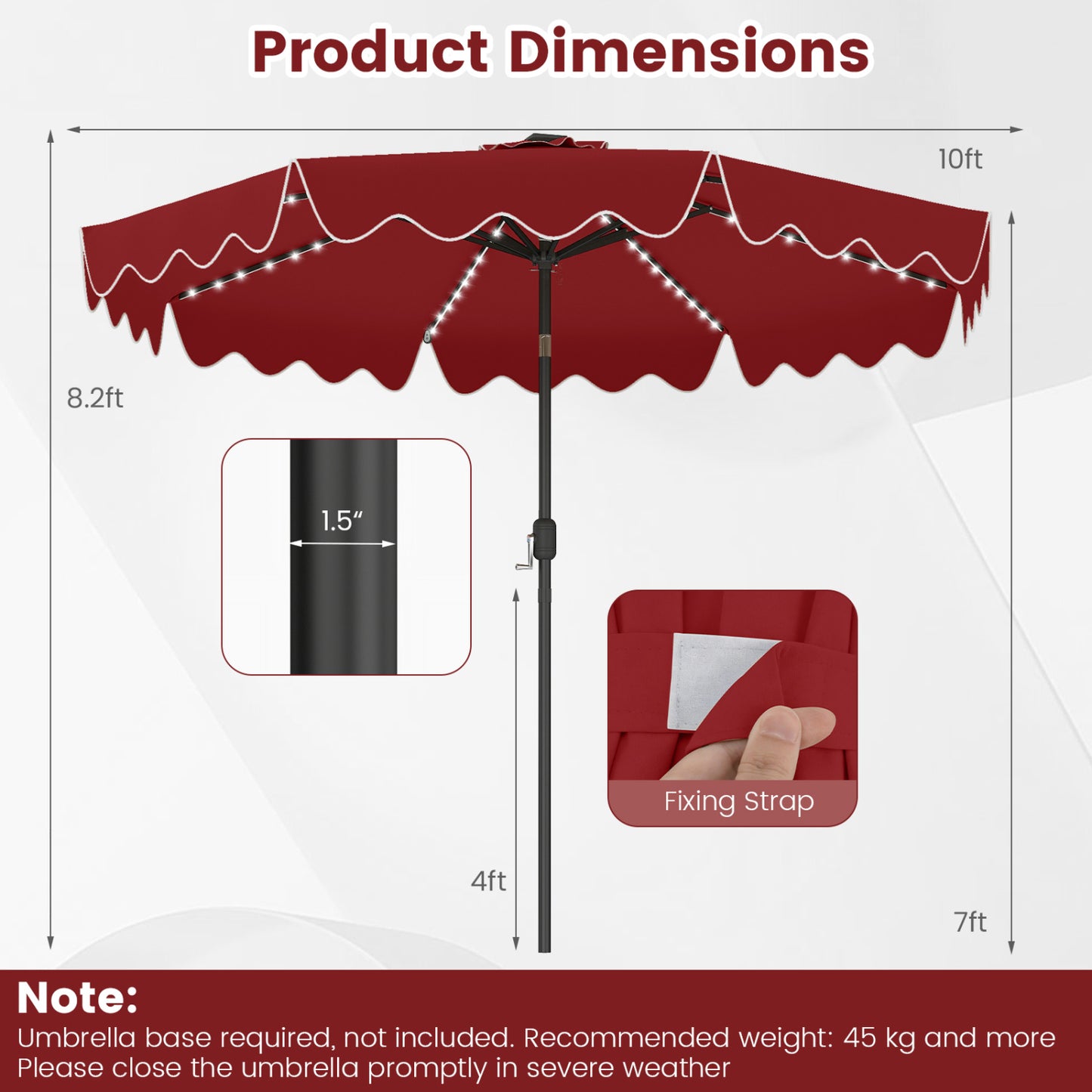 10 Feet Solar Patio Umbrella with Color-Changing LED Lights, Wine Outdoor Umbrellas at Gallery Canada