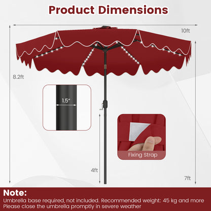 10 Feet Solar Patio Umbrella with Color-Changing LED Lights, Wine Outdoor Umbrellas at Gallery Canada