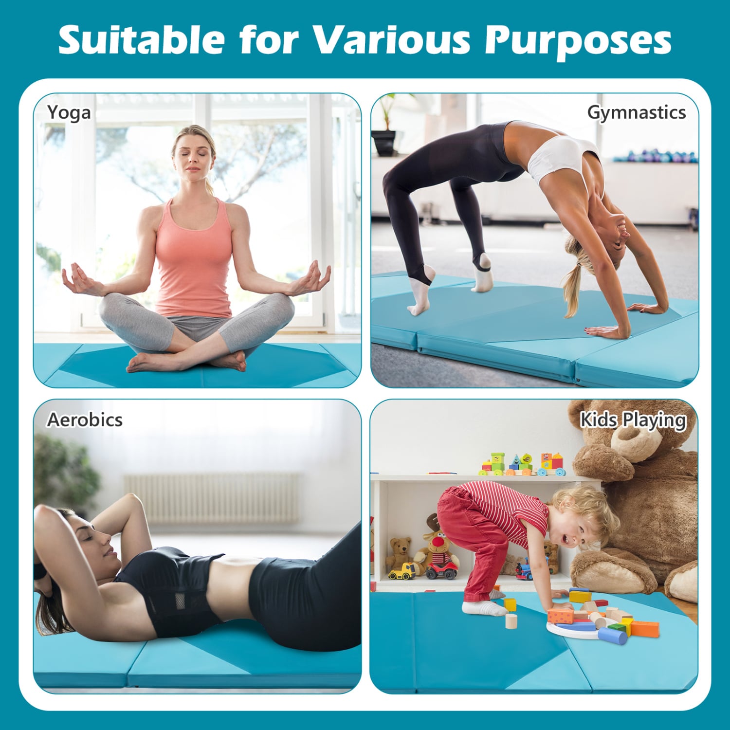 10 Feet x 4 Feet x 2 Inch Folding Exercise Mat, Blue Yoga & Gym Mats at Gallery Canada
