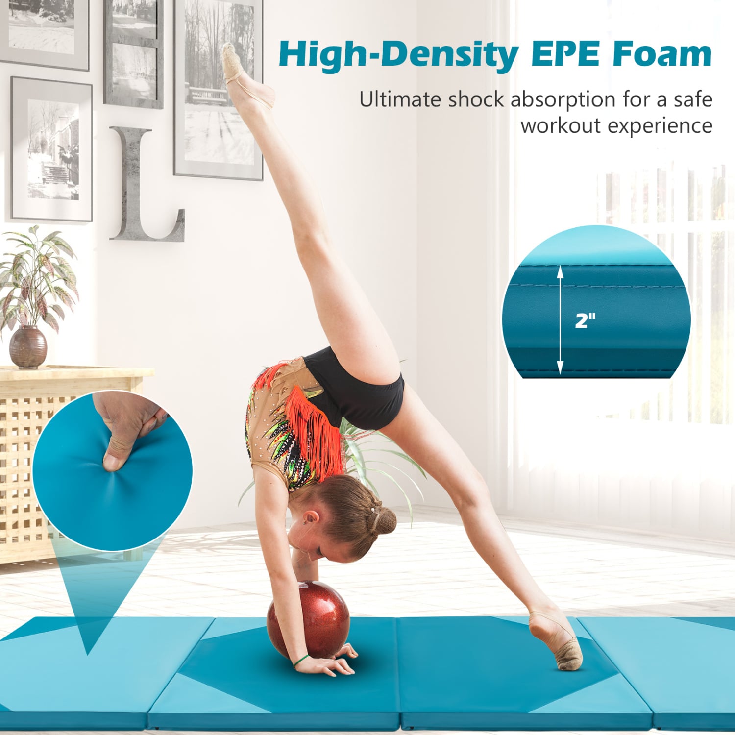 10 Feet x 4 Feet x 2 Inch Folding Exercise Mat, Blue Yoga & Gym Mats at Gallery Canada
