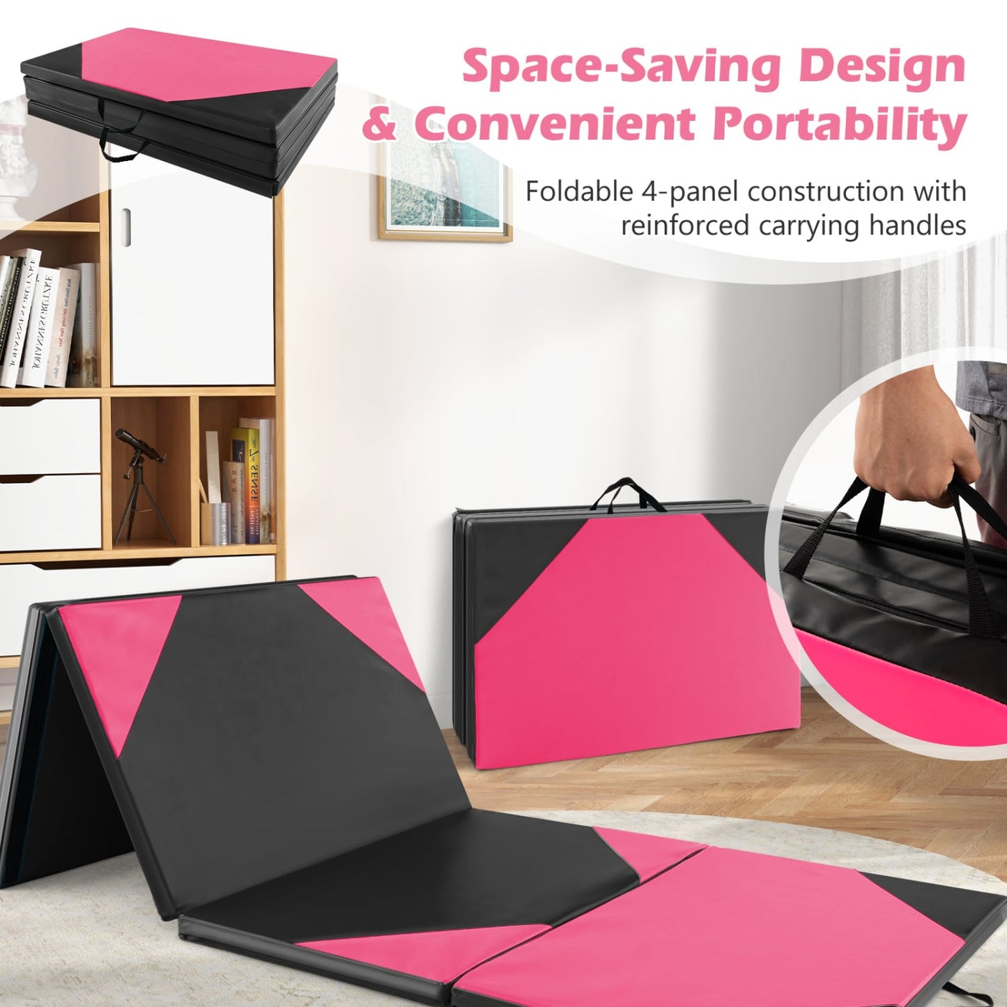 10 Feet x 4 Feet x 2 Inch Folding Exercise Mat, Black and Pink Yoga & Gym Mats at Gallery Canada
