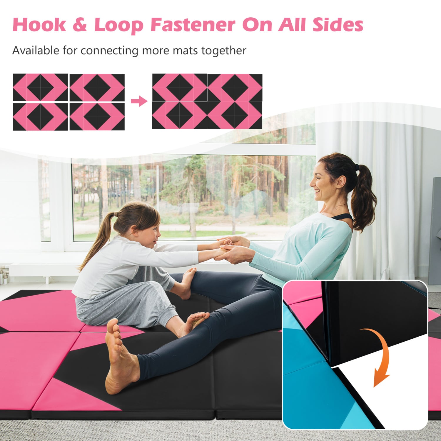 10 Feet x 4 Feet x 2 Inch Folding Exercise Mat, Black and Pink Yoga & Gym Mats at Gallery Canada