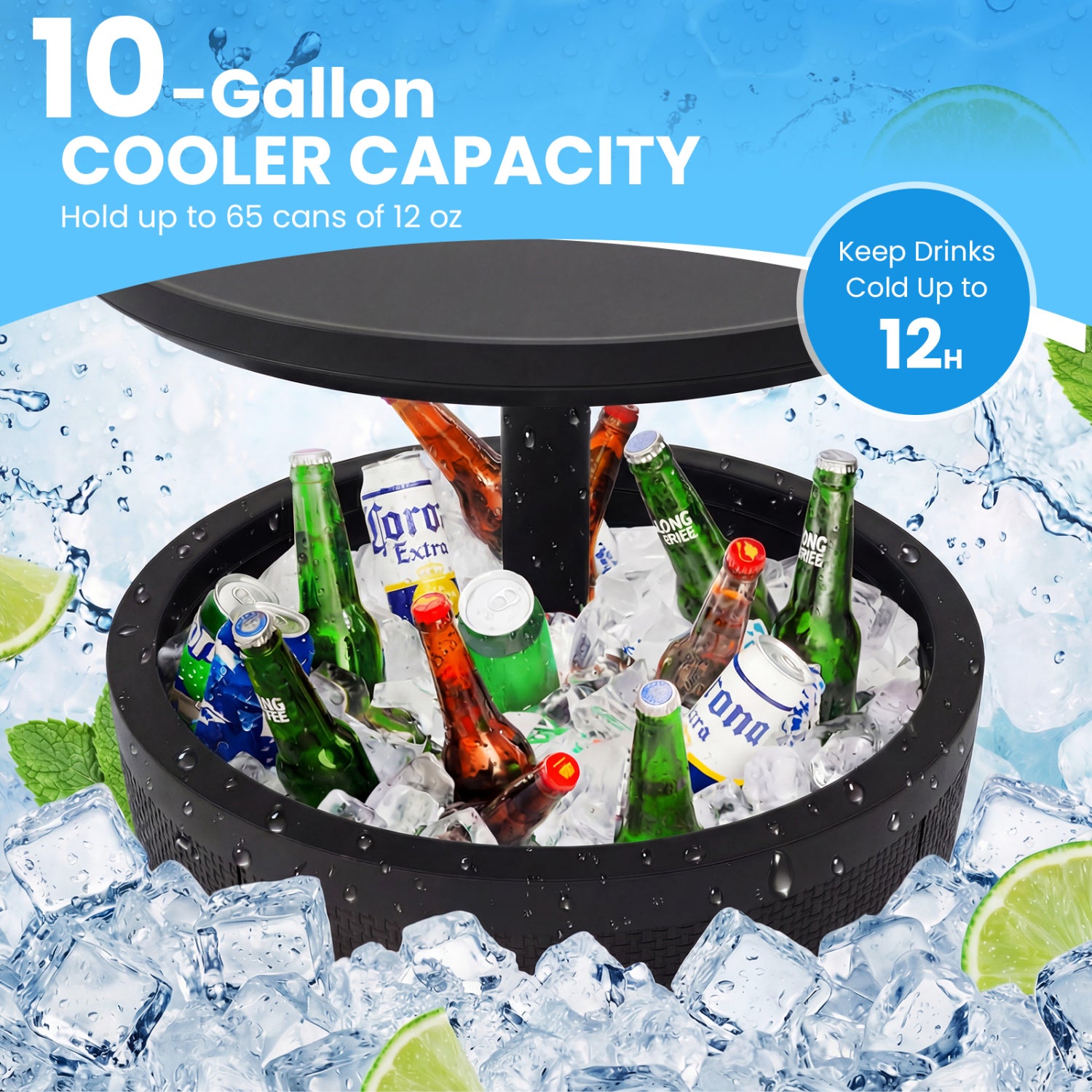 10 Gallon Beer And Wine Cooler, Lift-Top, Drainage Plug, Black Coolers at Gallery Canada