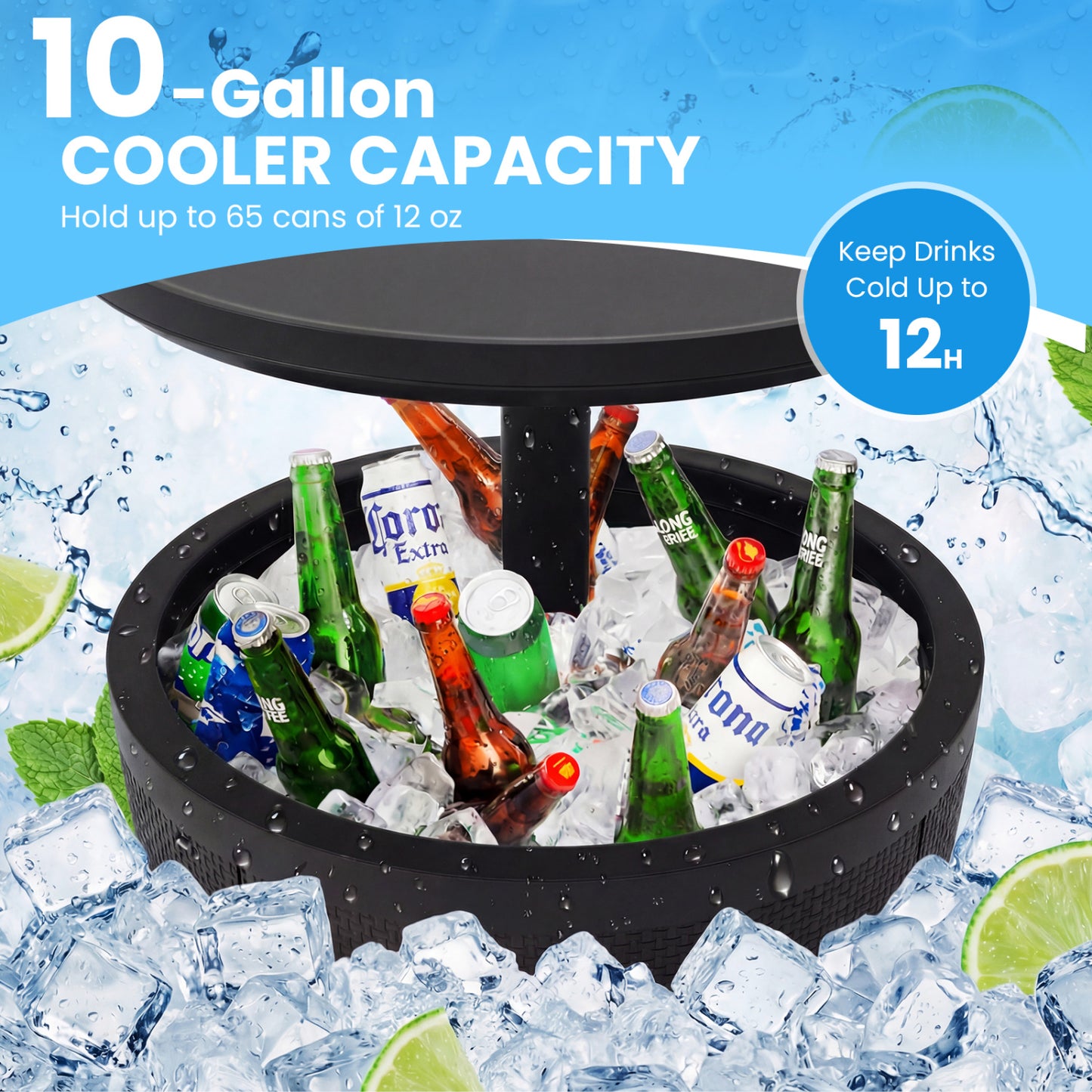 10 Gallon Beer And Wine Cooler, Lift-Top, Drainage Plug, Black Coolers at Gallery Canada