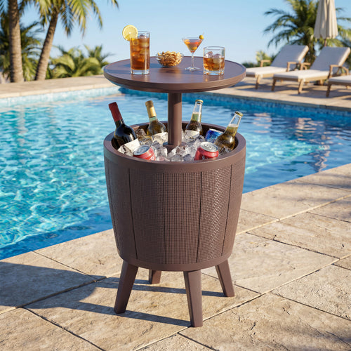 10 Gallon Beer And Wine Cooler, Lift-Top, Drainage Plug, Brown