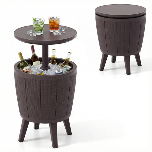 10 Gallon Beer And Wine Cooler, Lift-Top, Drainage Plug, Brown