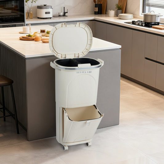 10 Gallon Kitchen Trash Can Double-Layer with Lid and 2 Removable Buckets, Beige Kitchen Trash Cans Beige at Gallery Canada