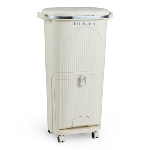 10 Gallon Kitchen Trash Can Double-Layer with Lid and 2 Removable Buckets, Beige