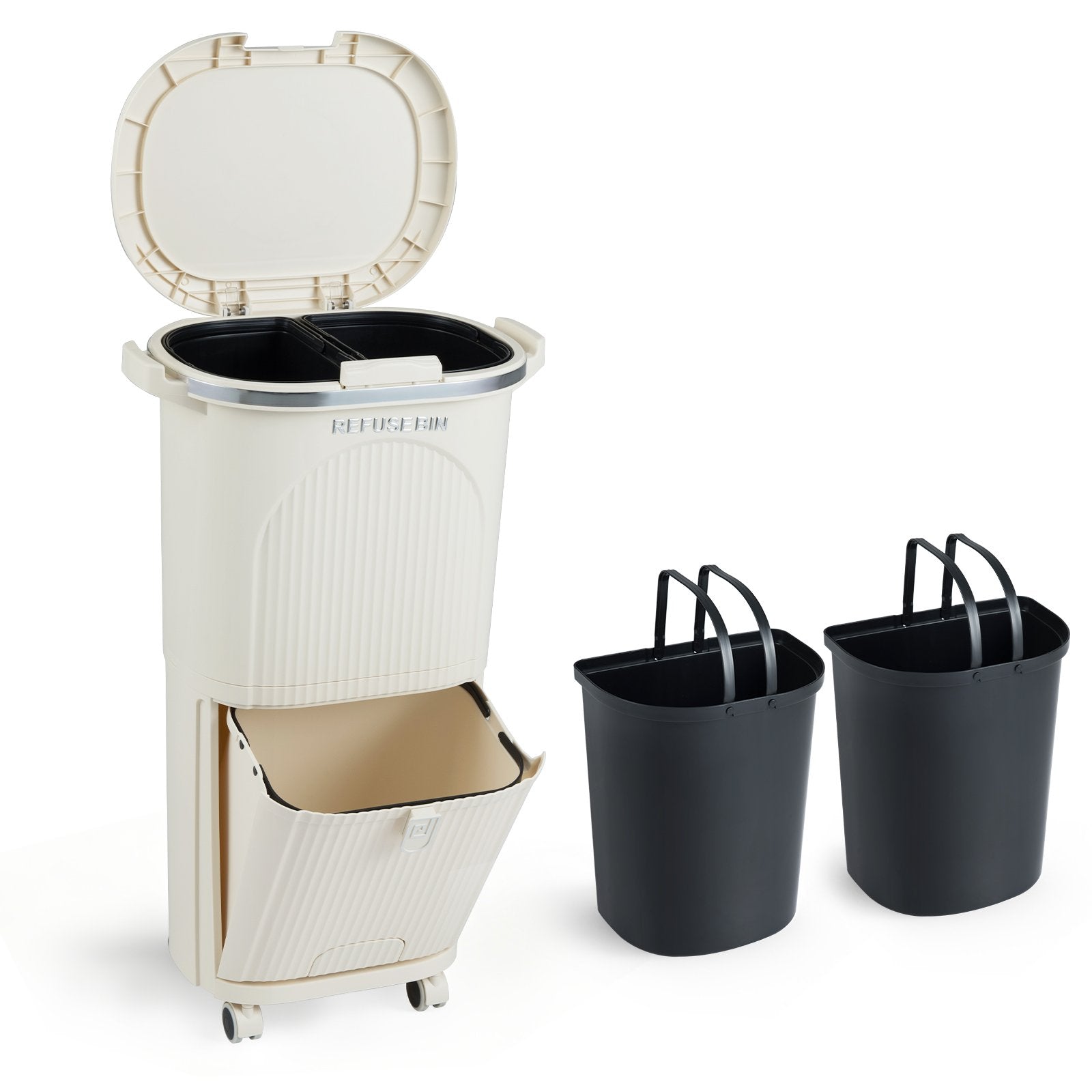 10 Gallon Kitchen Trash Can Double-Layer with Lid and 2 Removable Buckets, Beige Kitchen Trash Cans at Gallery Canada