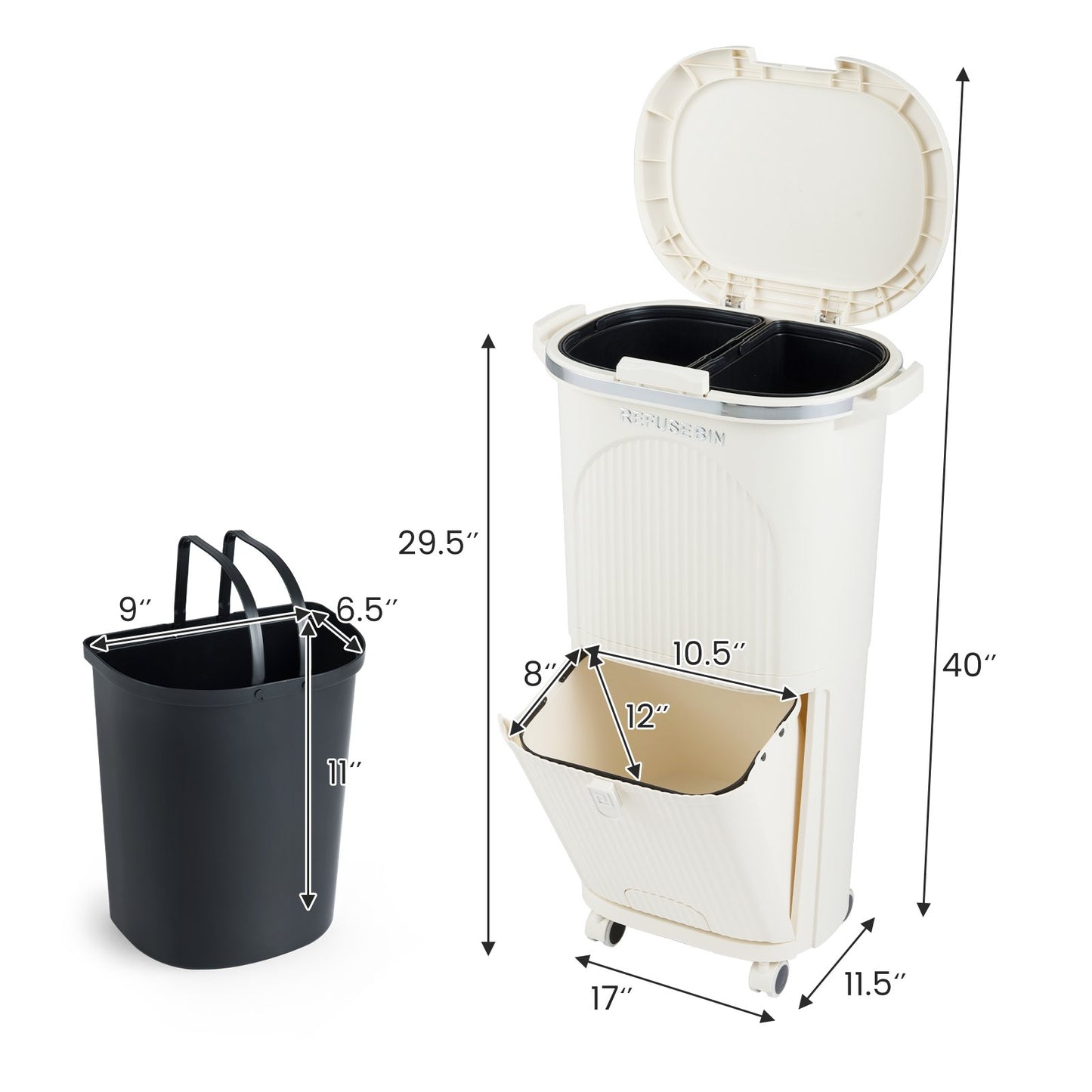 10 Gallon Kitchen Trash Can Double-Layer with Lid and 2 Removable Buckets, Beige Kitchen Trash Cans at Gallery Canada