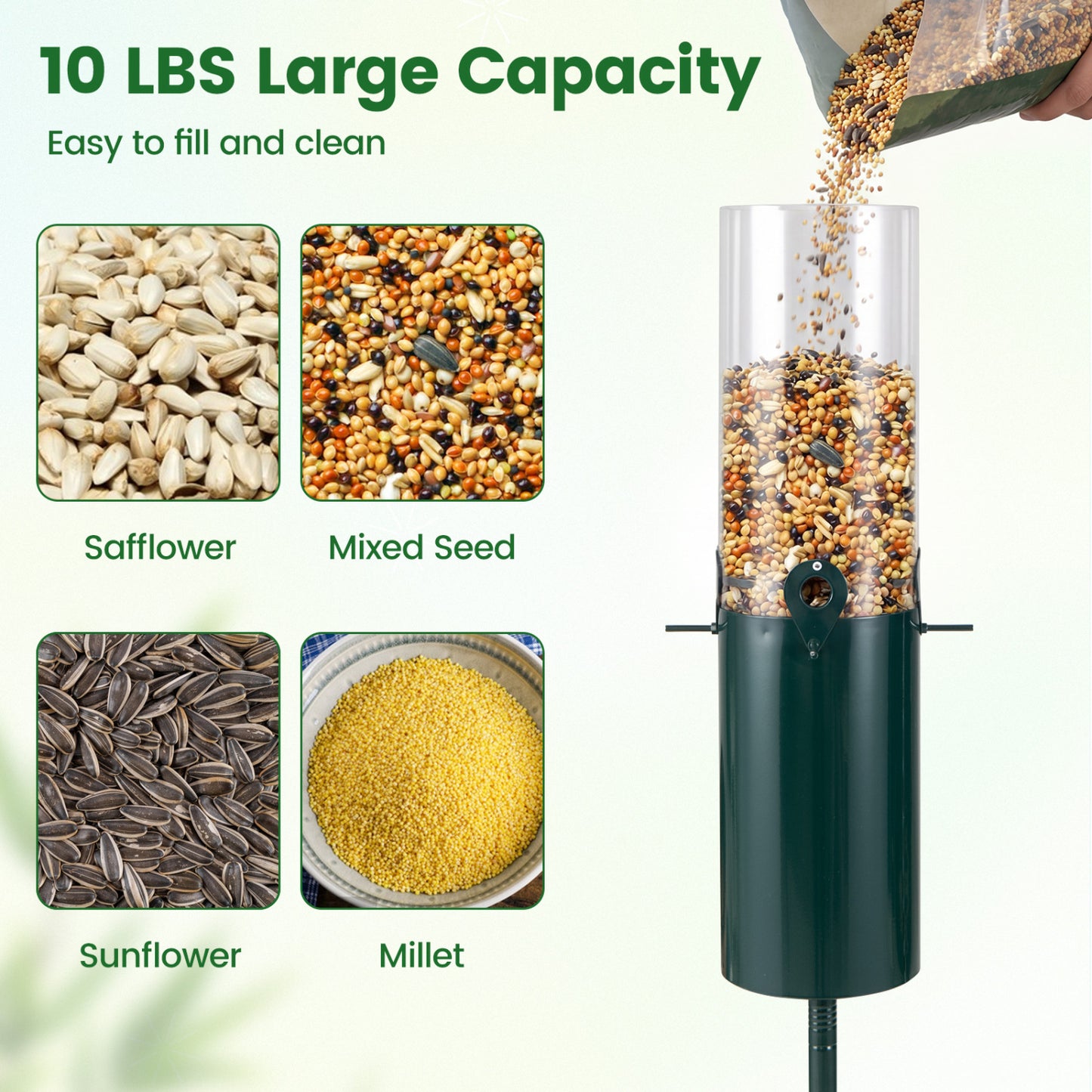 10 LBS Squirrel Proof Bird Feeder, Pole Mount And Baffle, Green Bird Supplies at Gallery Canada