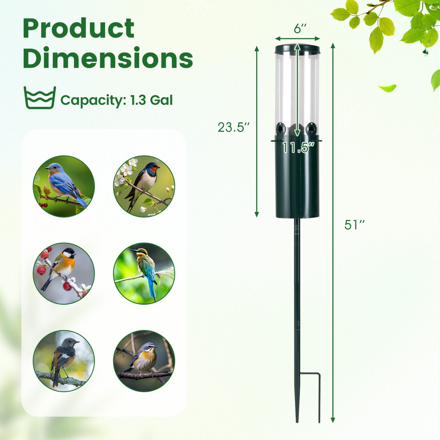 10 LBS Squirrel Proof Bird Feeder, Pole Mount And Baffle, Green Bird Supplies at Gallery Canada