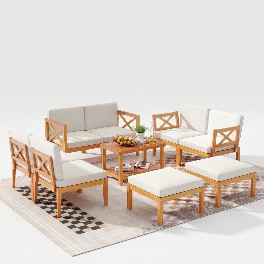 10-Piece Acacia Wood Outdoor Patio Set, White