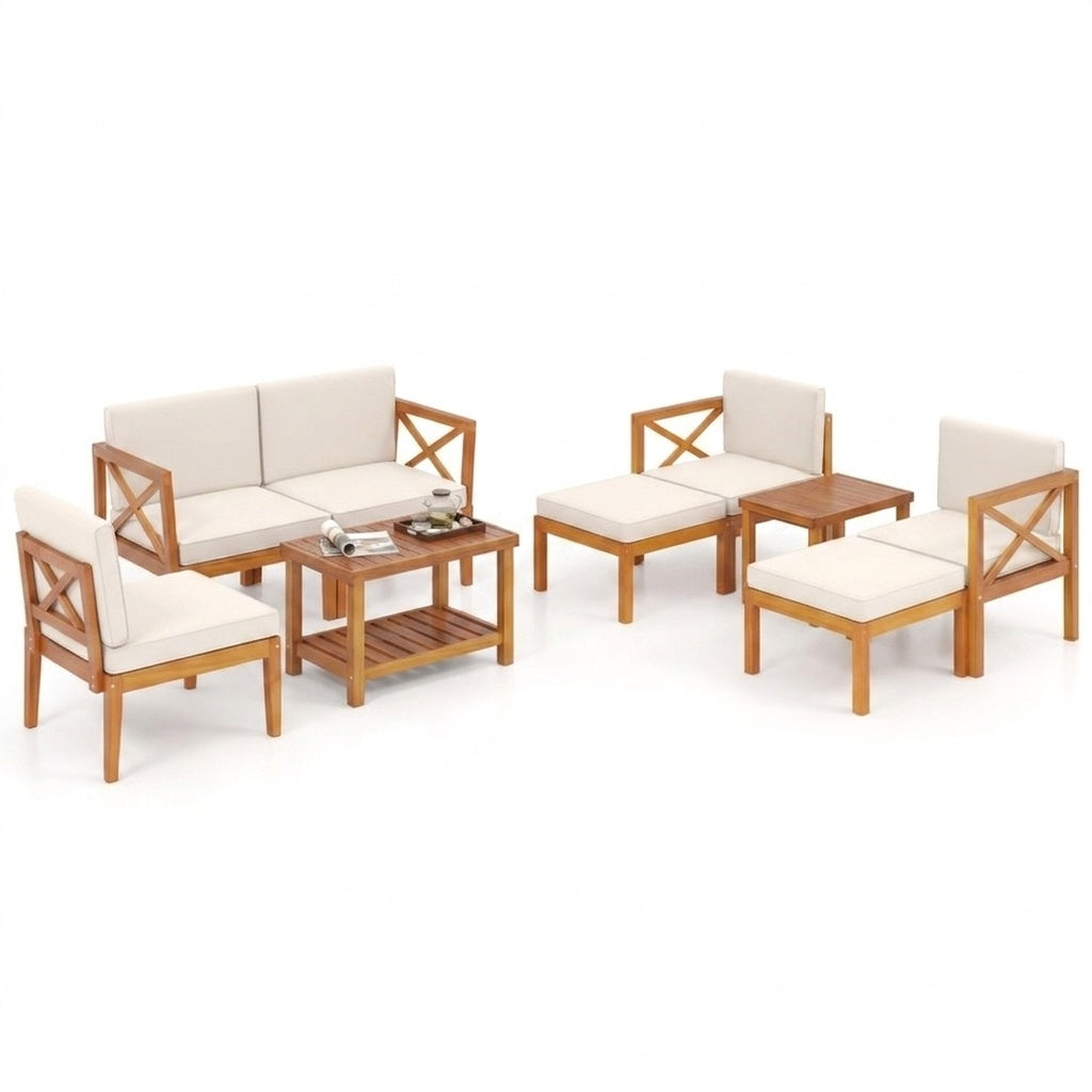 10-Piece Acacia Wood Outdoor Patio Set, White