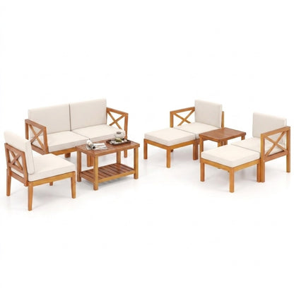 10-Piece Acacia Wood Outdoor Patio Set, White