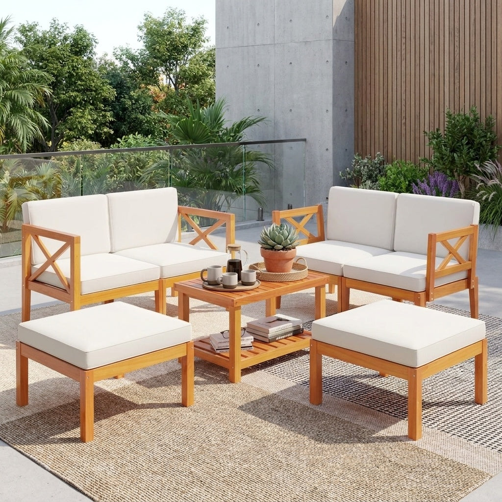 10-Piece Acacia Wood Outdoor Patio Set, White