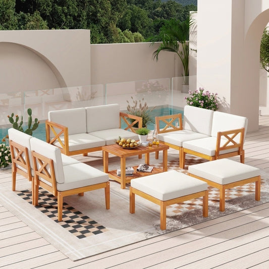 10-Piece Acacia Wood Outdoor Patio Set, White Patio Conversation Sets White at Gallery Canada