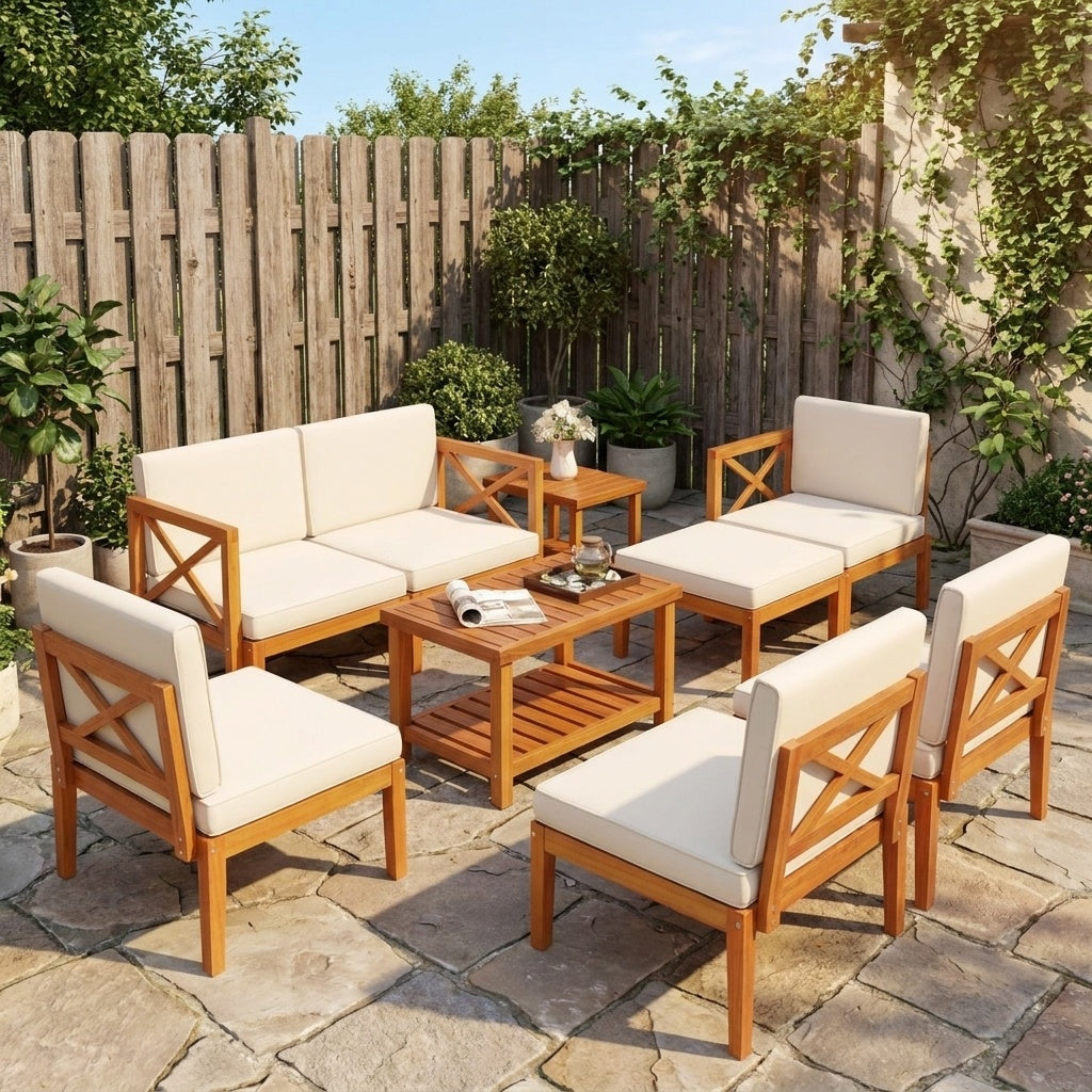10-Piece Acacia Wood Outdoor Patio Set, White