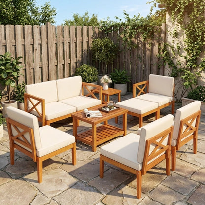 10-Piece Acacia Wood Outdoor Patio Set, White