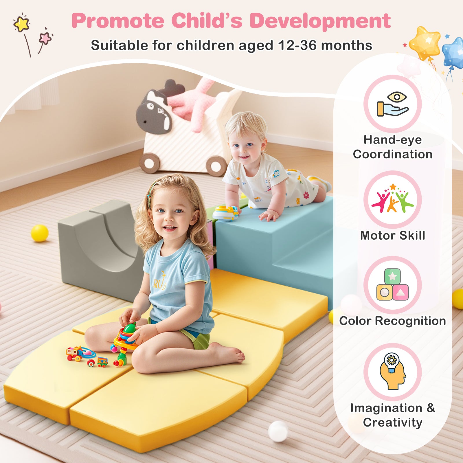 10-Piece Foam Climbing Toys for Toddlers Soft Foam PU Leather Building Blocks, Yellow Climbers & Slides at Gallery Canada