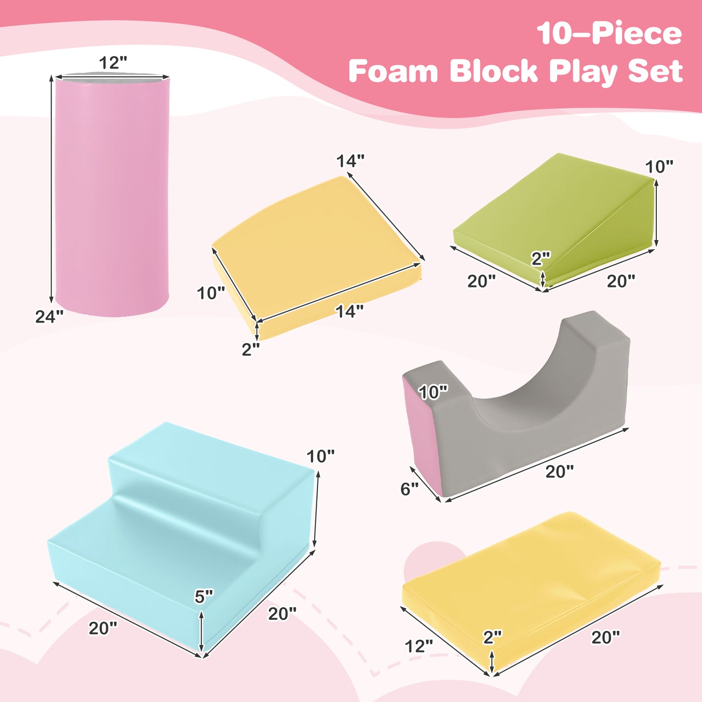 10-Piece Foam Climbing Toys for Toddlers Soft Foam PU Leather Building Blocks, Yellow Climbers & Slides at Gallery Canada