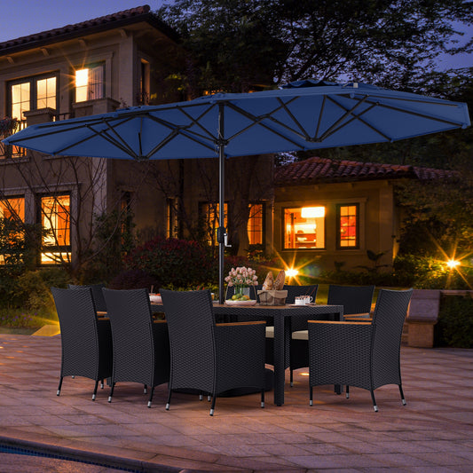 10 Piece Outdoor Dining Set With 15 Ft Twin Umbrella, Navy Patio Dining Sets Navy at Gallery Canada