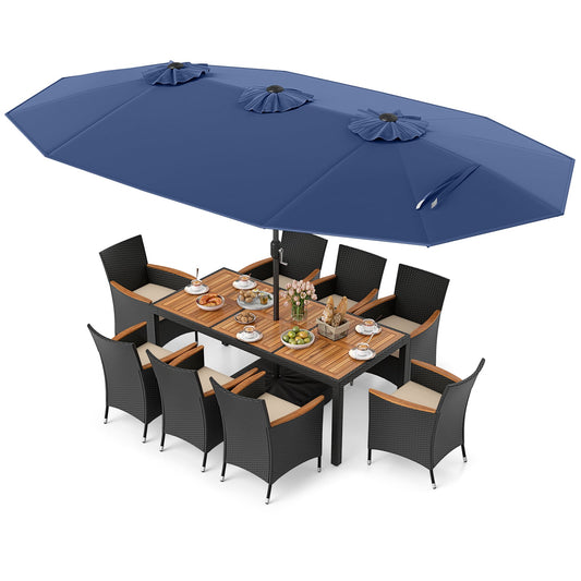 10 Piece Outdoor Dining Set With 15 Ft Twin Umbrella, Navy Patio Dining Sets Navy at Gallery Canada
