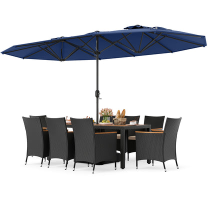 10 Piece Outdoor Dining Set With 15 Ft Twin Umbrella, Navy Patio Dining Sets at Gallery Canada