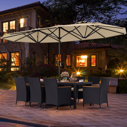 10 Piece Outdoor Dining Set, 15 Feet Double-Sided Umbrella, Beige Patio Dining Sets at Gallery Canada