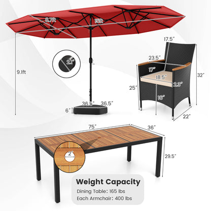 10 Piece Outdoor Dining Set, 15 Feet Double-Sided Umbrella, Red Patio Dining Sets at Gallery Canada