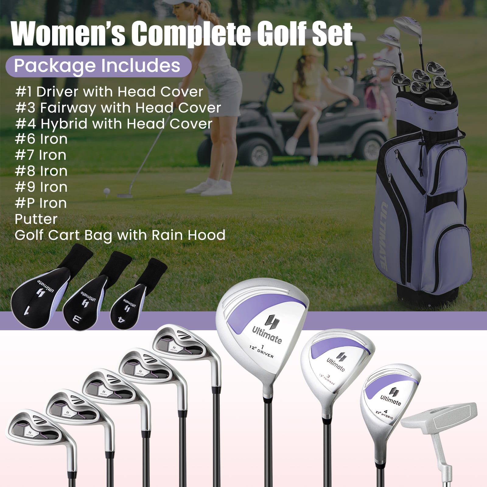 10 Piece Ladies Golf Club Set, Alloy Driver, Purple Golf at Gallery Canada