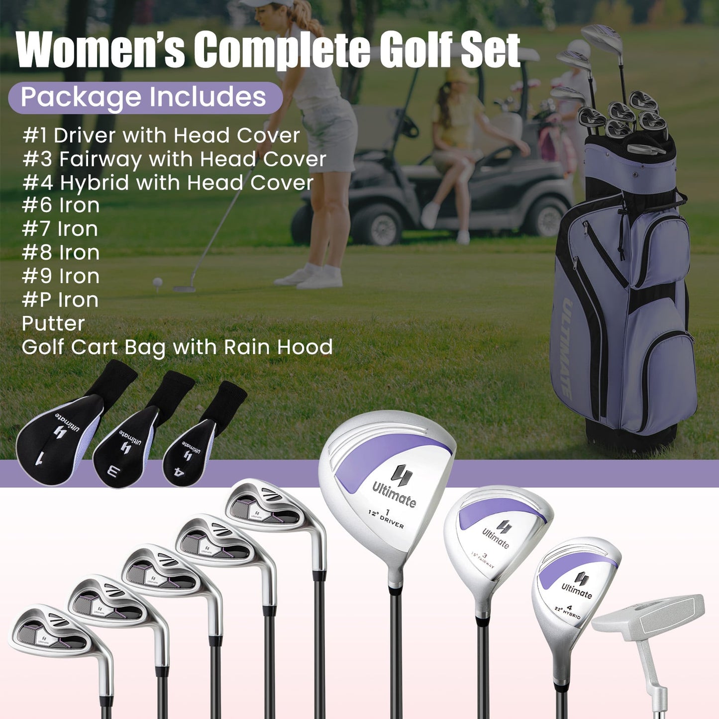 10 Piece Ladies Golf Club Set, Alloy Driver, Purple Golf at Gallery Canada