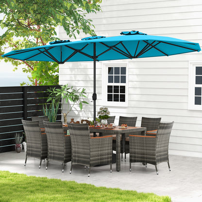 10 Pieces Patio Wicker Dining Set with 15 Feet Double-Sided Patio Umbrella, Turquoise Patio Dining Sets at Gallery Canada