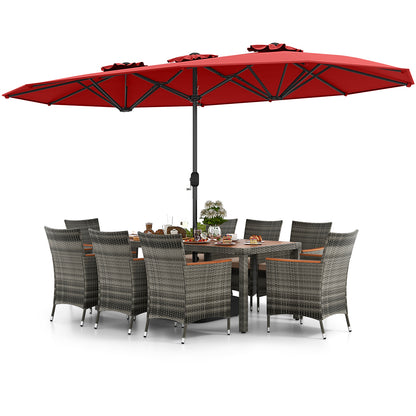 10 Pieces Patio Wicker Dining Set with 15 Feet Double-Sided Patio Umbrella, Red Patio Dining Sets at Gallery Canada