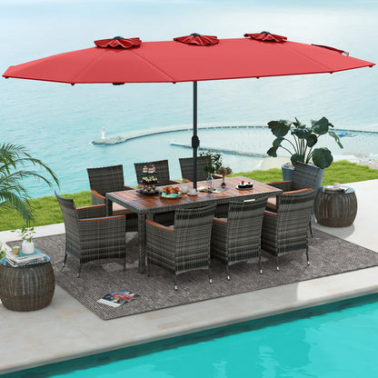 10 Pieces Patio Wicker Dining Set with 15 Feet Double-Sided Patio Umbrella, Red Patio Dining Sets at Gallery Canada