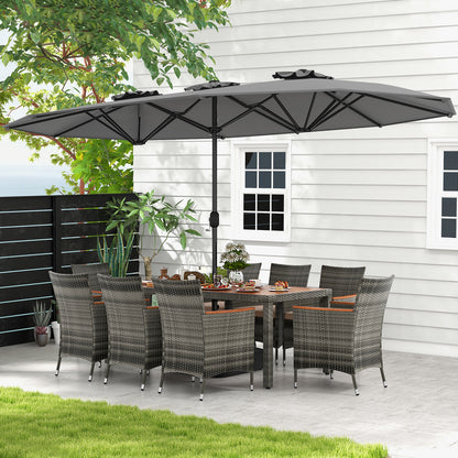10 Pieces Patio Wicker Dining Set with 15 Feet Double-Sided Patio Umbrella, Gray Patio Dining Sets at Gallery Canada