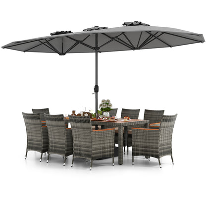 10 Pieces Patio Wicker Dining Set with 15 Feet Double-Sided Patio Umbrella, Gray Patio Dining Sets at Gallery Canada