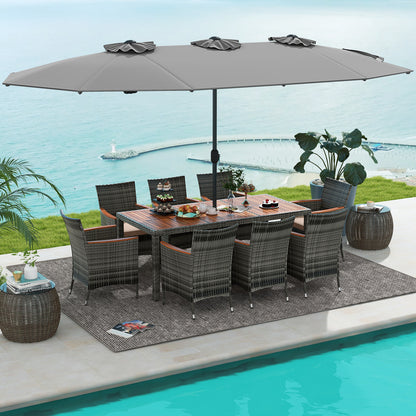 10 Pieces Patio Wicker Dining Set with 15 Feet Double-Sided Patio Umbrella, Gray Patio Dining Sets at Gallery Canada