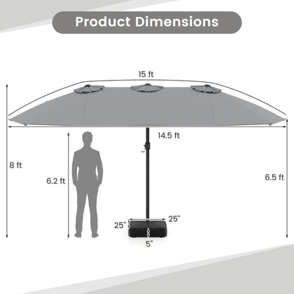 Ensemble de salle à manger en osier pour terrasse de 10 pièces, parasol double face de 15 pieds, gris