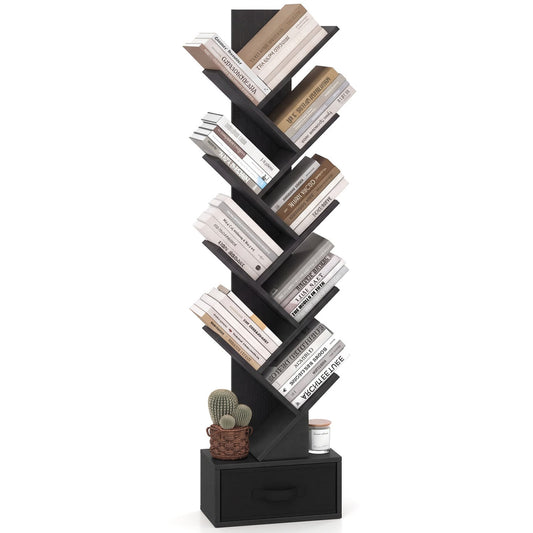 10-Tier Bookshelf With Drawer Storage Bookcase, Black Bookcases Black at Gallery Canada