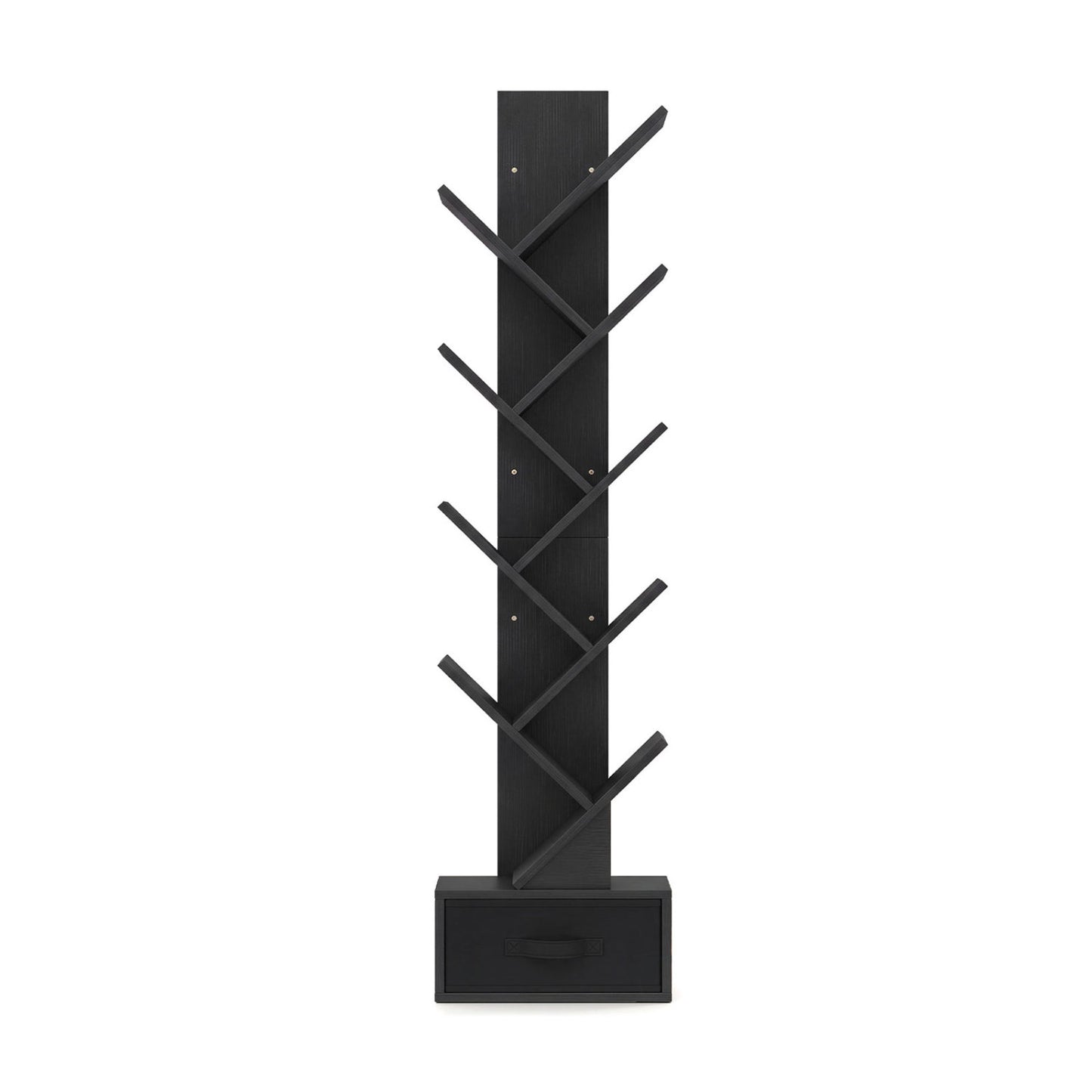 10-Tier Bookshelf With Drawer, Black