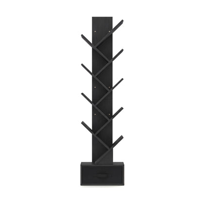 10-Tier Bookshelf With Drawer, Black