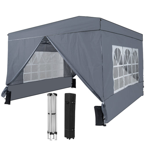 10 X 10 FT Pop up Canopy Tent Outdoor Patio Commercial Sunshade Shelter with 4 Sidewalls, Gray
