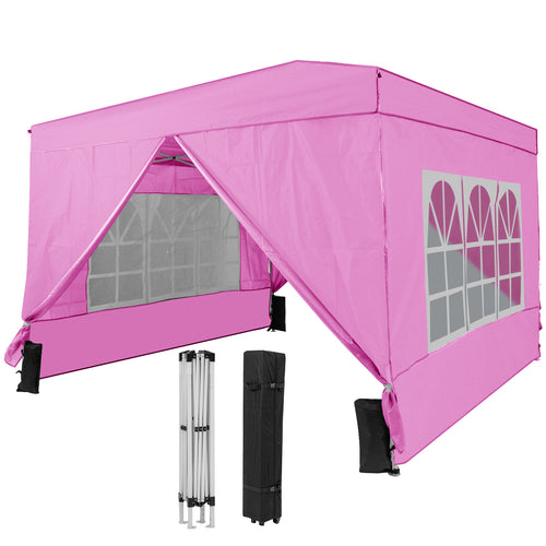 10 X 10 FT Pop up Canopy Tent Outdoor Patio Commercial Sunshade Shelter with 4 Sidewalls, Pink